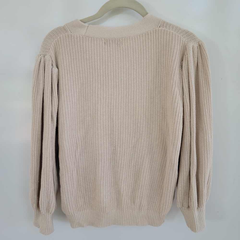Evereve Beige Cream Button-Front Balloon Sleeve Cardigan. Size Small - Picture 3 of 4